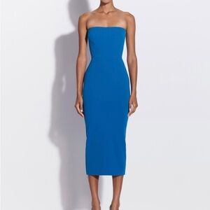Alex Perry Blue Strapless Bodycon Midi Dress